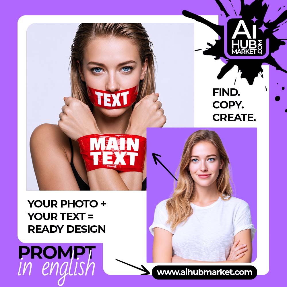 Prompt Beauty Portrait with Text on Tape