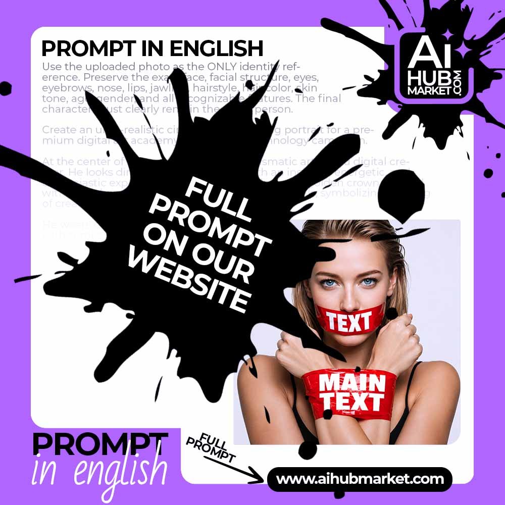 Prompt Beauty Portrait with Text on Tape