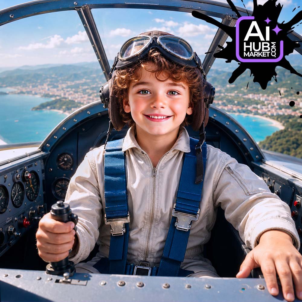 Prompt Child Pilot in an Aircraft Cockpit