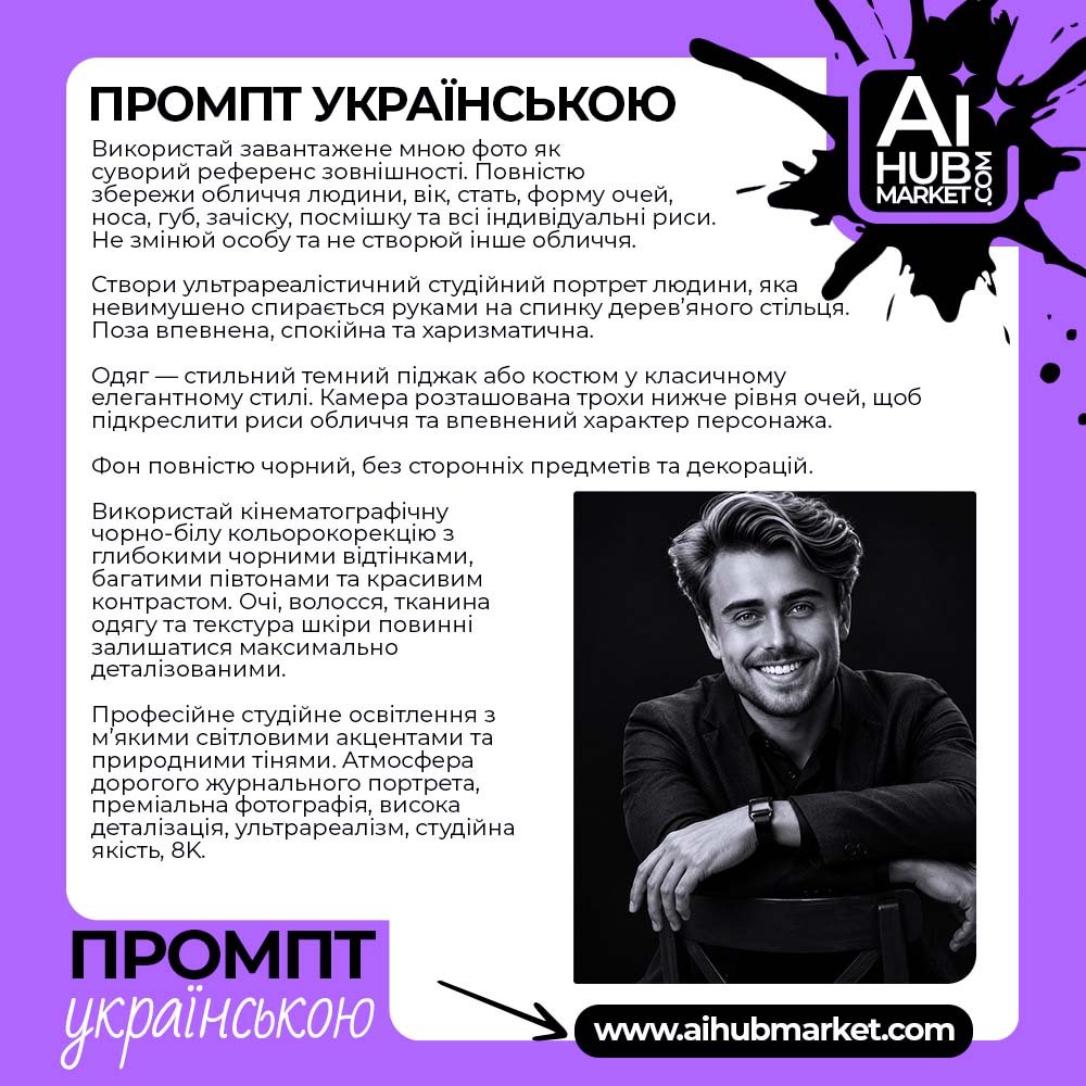 Промпт Чорно-Білий Портрет