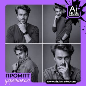 Чорно-білий колаж з чотирьох портретів молодого чоловіка