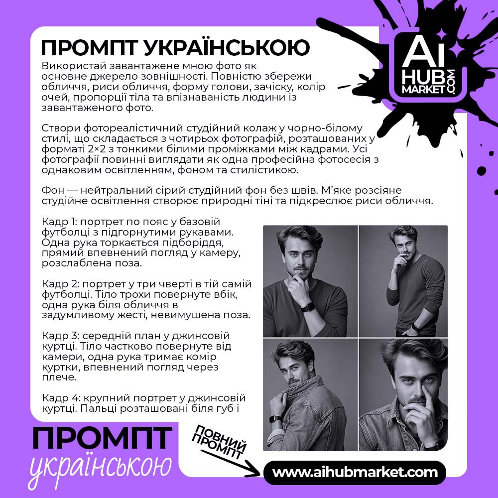 Промпт Чорно-Білий Студійний Портрет