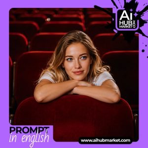 A thoughtful woman resting her chin on her hands in an empty theater.