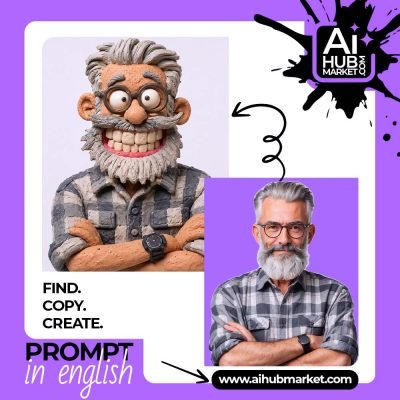 A whimsical clay character resembling a grandpa with a big smile and glasses.