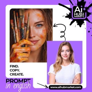 A young female artist holding paintbrushes with vibrant colors on her face.