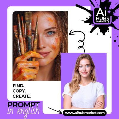A young female artist holding paintbrushes with vibrant colors on her face.