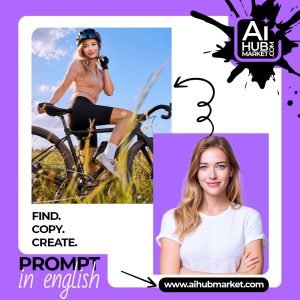 A cyclist poses in a wild meadow, showcasing sporty attire and a confident expression.