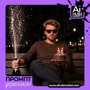 Чоловік з тортом і шампанським