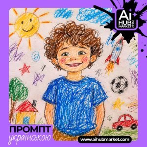 Дитина з усмішкою на фоні малюнка