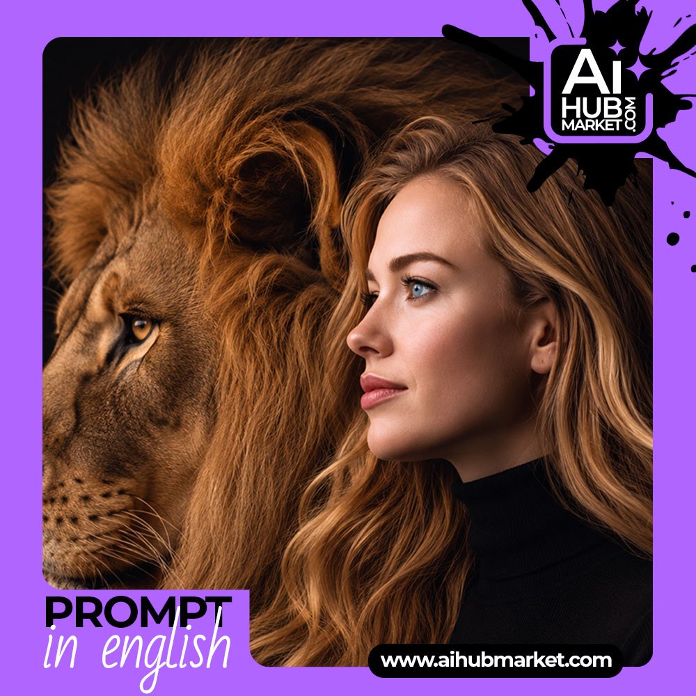 Prompt Elegant Woman with Lion Portrait from Photo