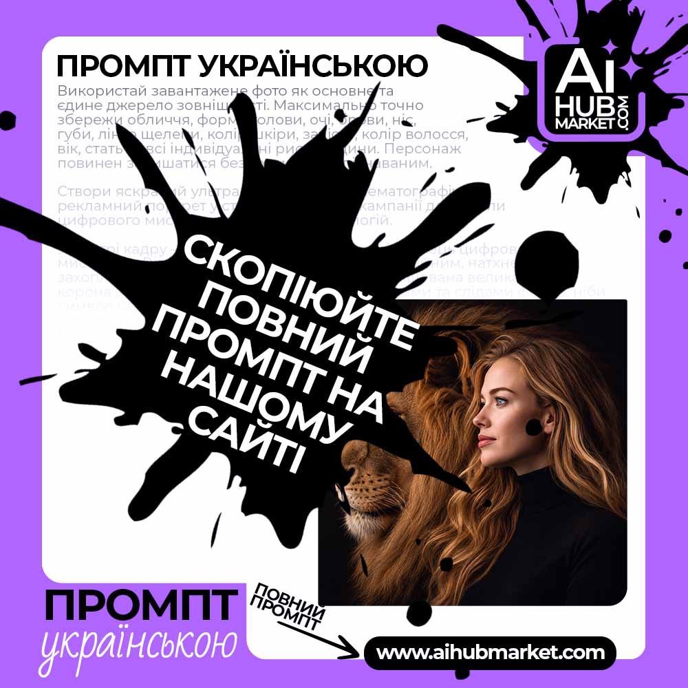Промпт Елегантний портрет жінки з левом з фото