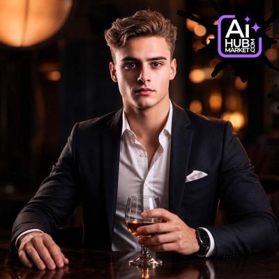 Close-up of a young man in formal attire at a bar