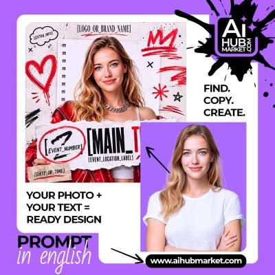 Fashion event poster design featuring a model with customizable text