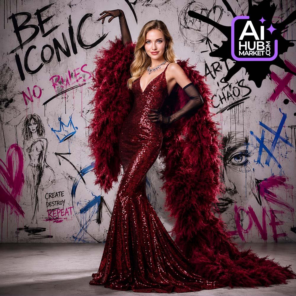 Prompt Fashion Portrait in a Sequined Gown