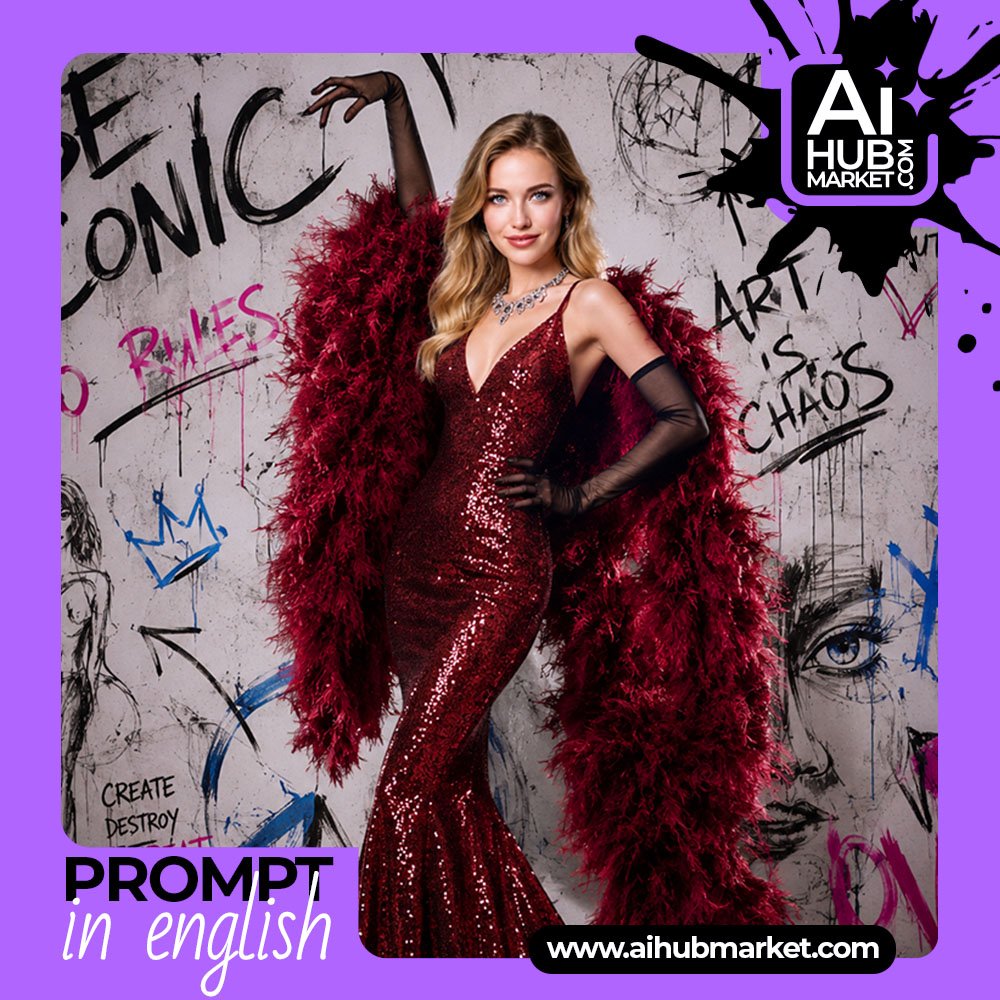 Prompt Fashion Portrait in a Sequined Gown