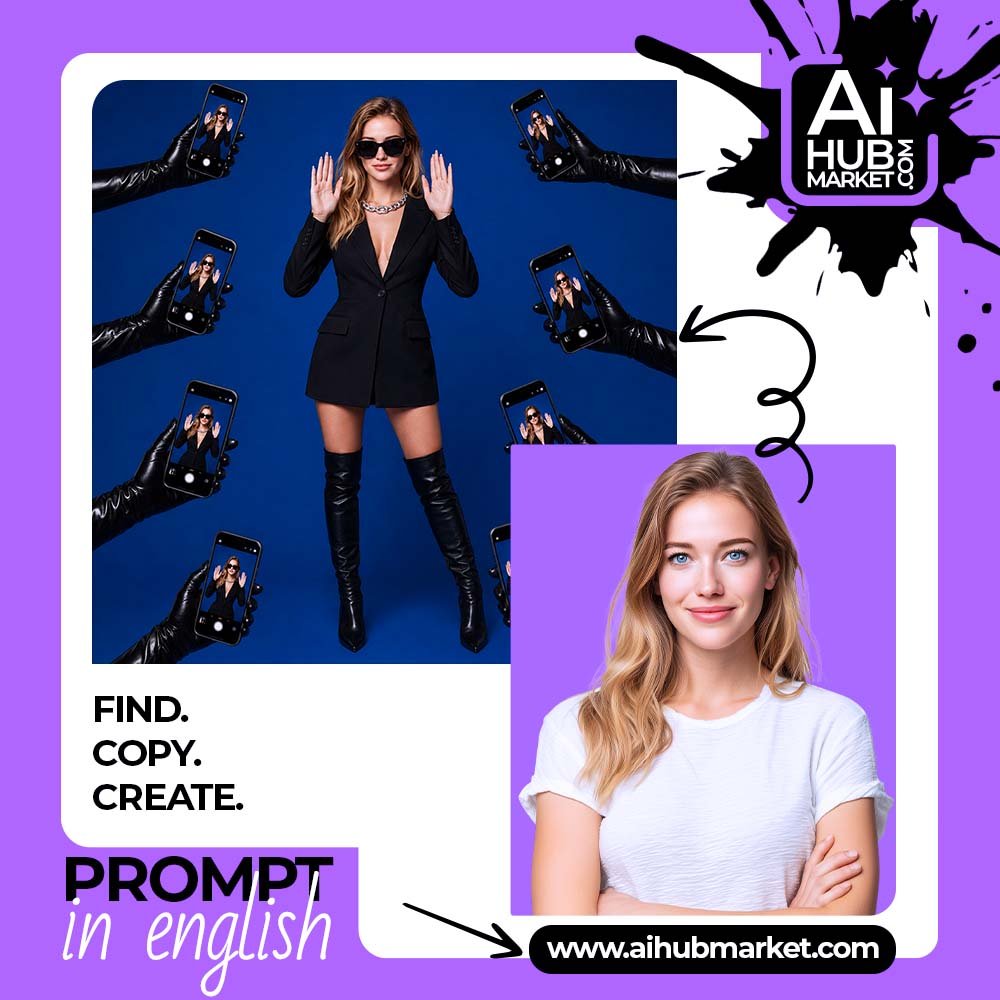 Prompt Fashion Portrait with Paparazzi Phones