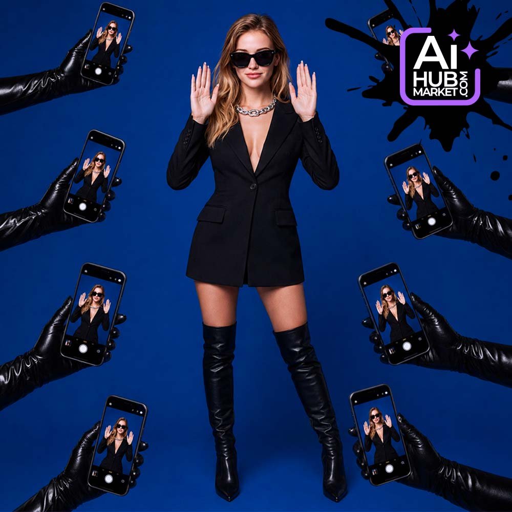 Prompt Fashion Portrait with Paparazzi Phones
