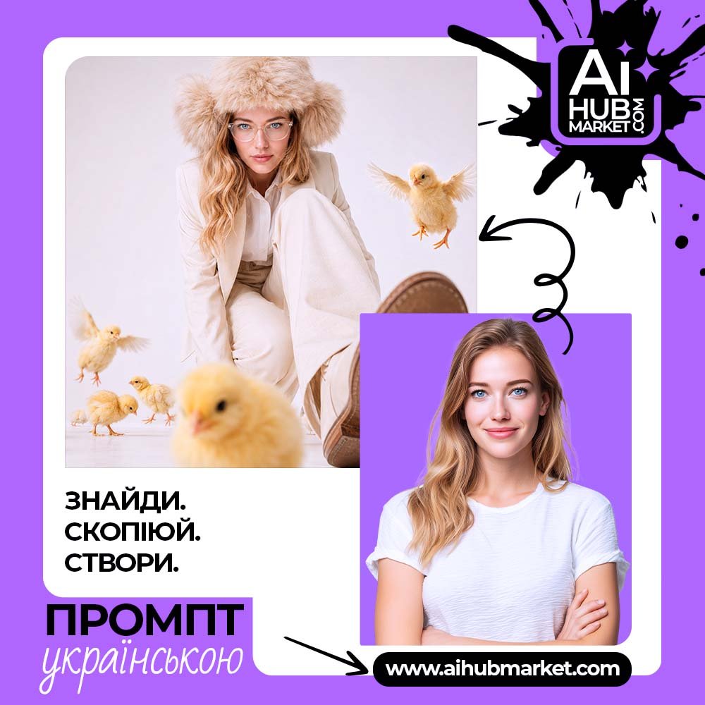 Промпт Fashion-портрет із курчатами