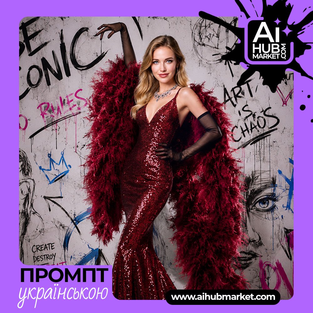 Промпт fashion-портрет у сукні з паєток