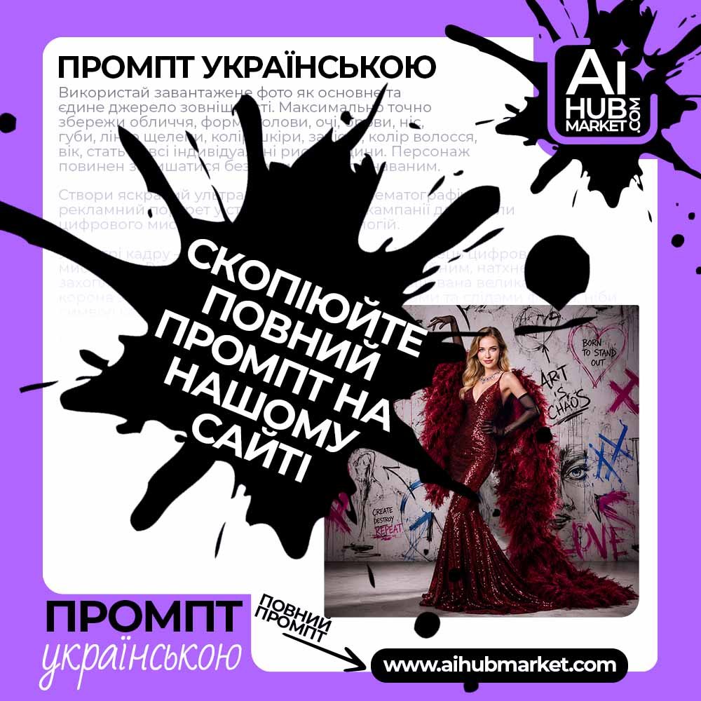 Промпт fashion-портрет у сукні з паєток