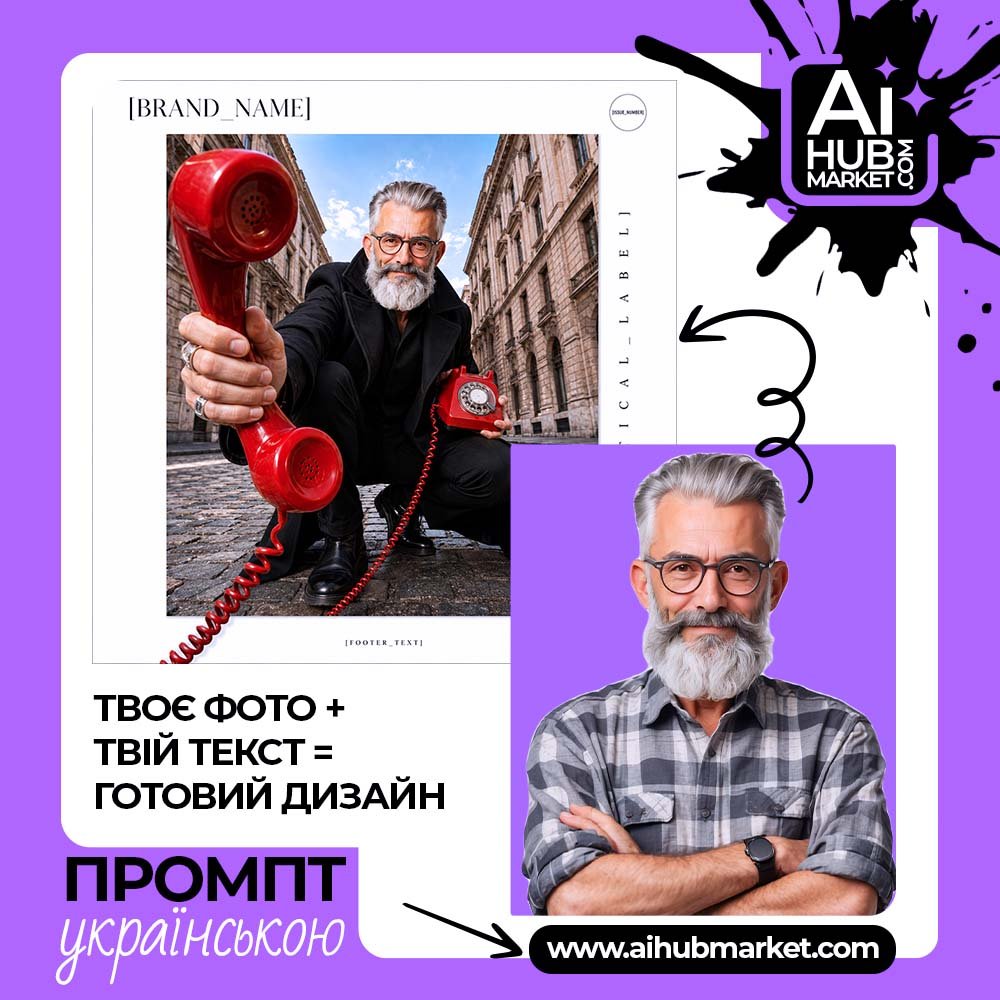 Промпт Fashion-постер із червоним вінтажним телефоном