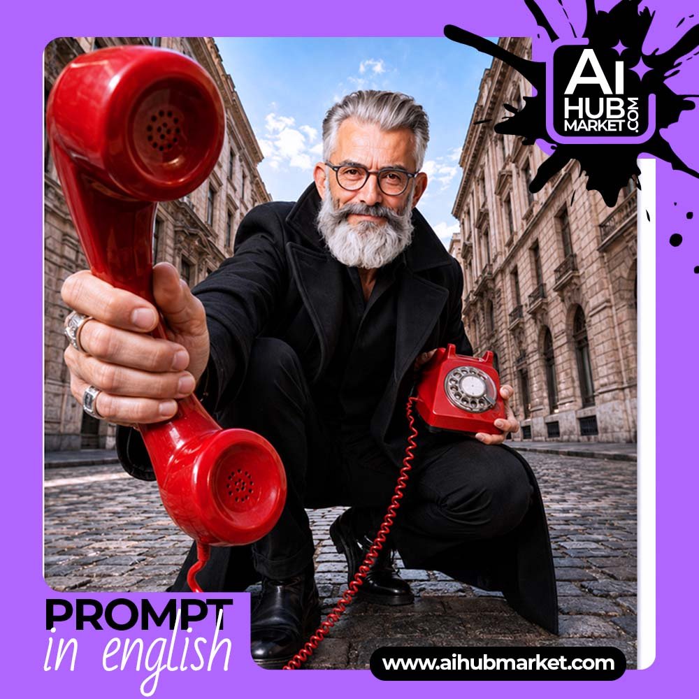 Prompt Fashion Poster with Red Vintage Phone