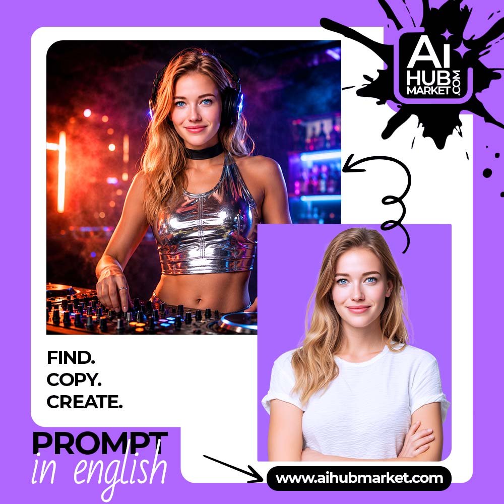 Prompt Female DJ in Neon Club
