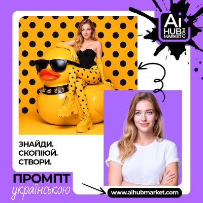Жінка на гігантській поп-арт качечці в жовтих колготках