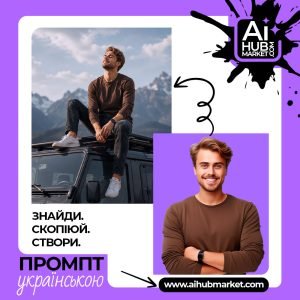 Чоловік сидить на даху автомобіля серед гір