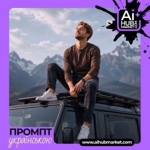 Гірський пейзаж з автомобілем на фоні