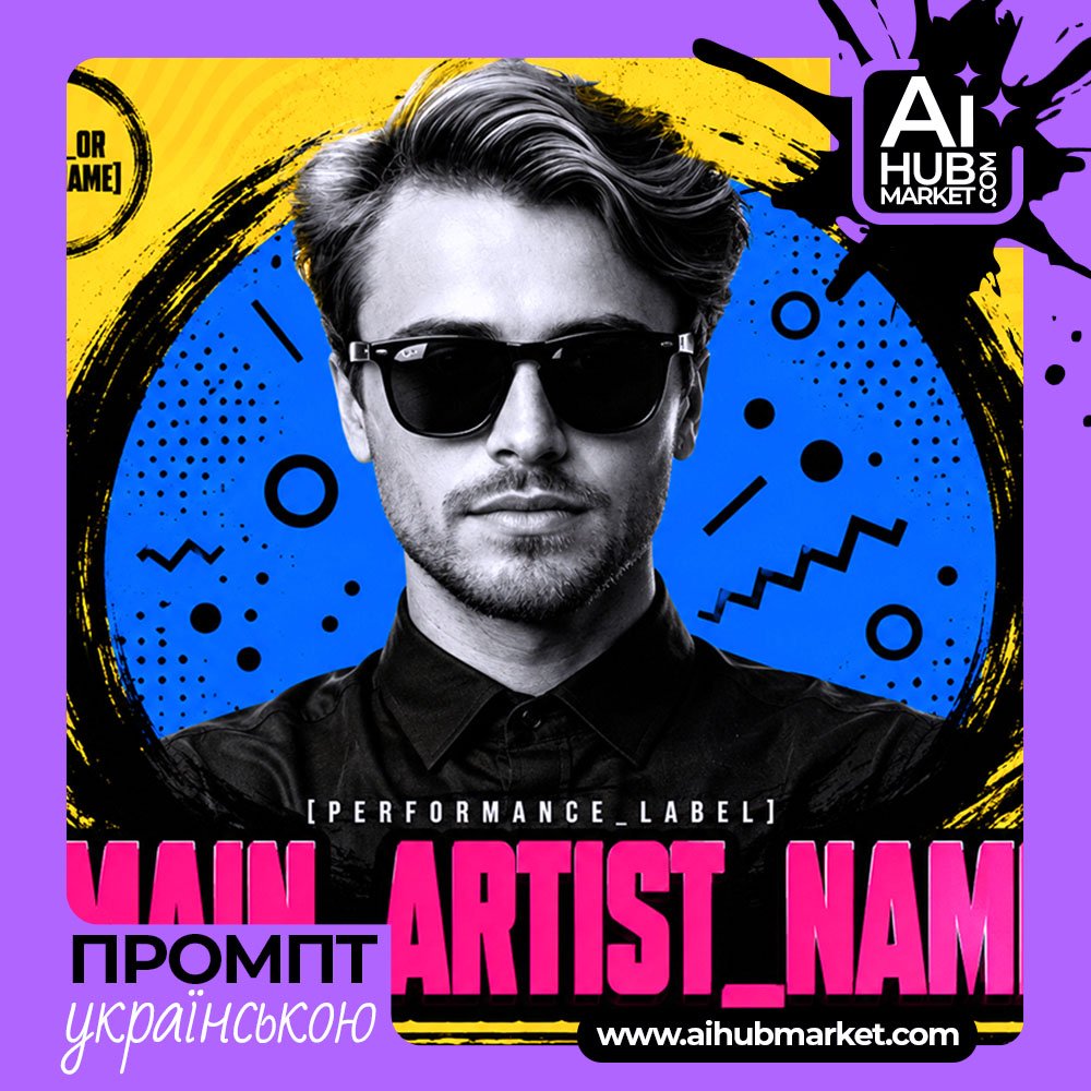 Промпт Яскравий клубний pop-art постер з фото