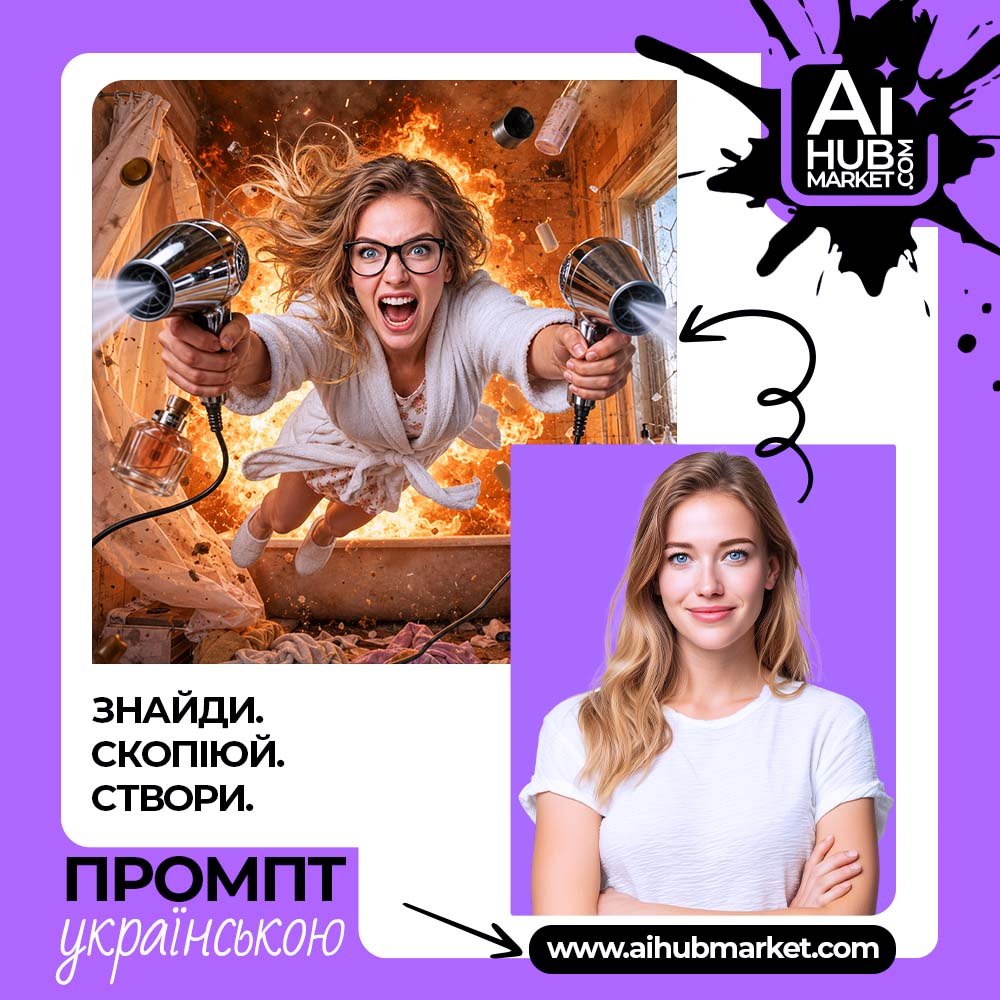 Промпт Кінематографічний хаос у ванній