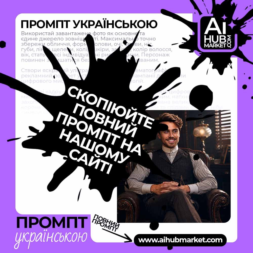 Промпт Кінематографічний портрет у шкіряному кріслі
