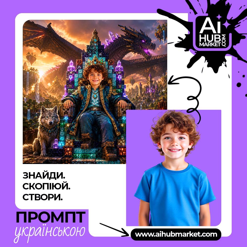 Промпт Король Minecraft на кришталевому троні з фото