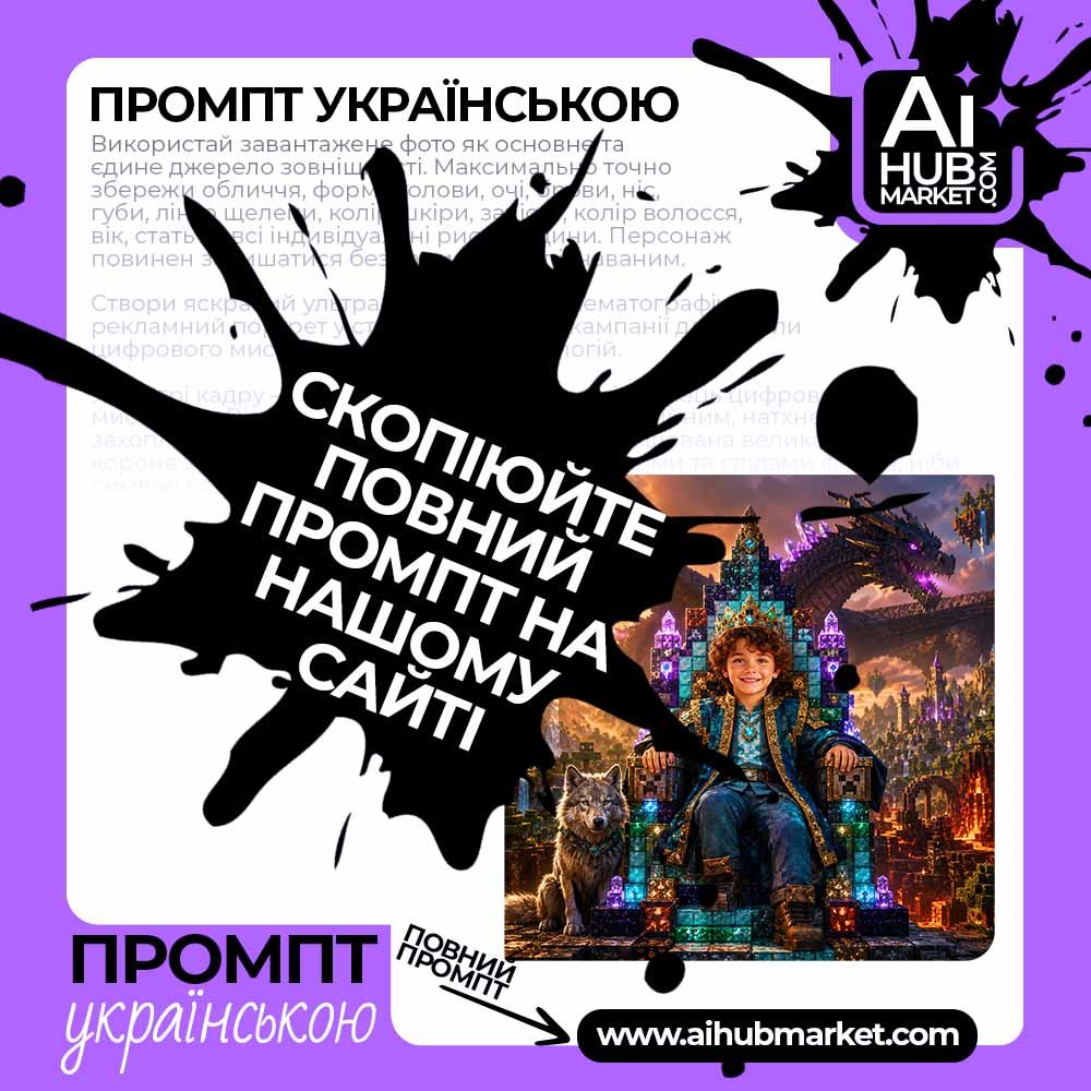 Промпт Король Minecraft на кришталевому троні з фото