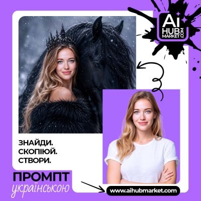Королева з конем на фоні снігу