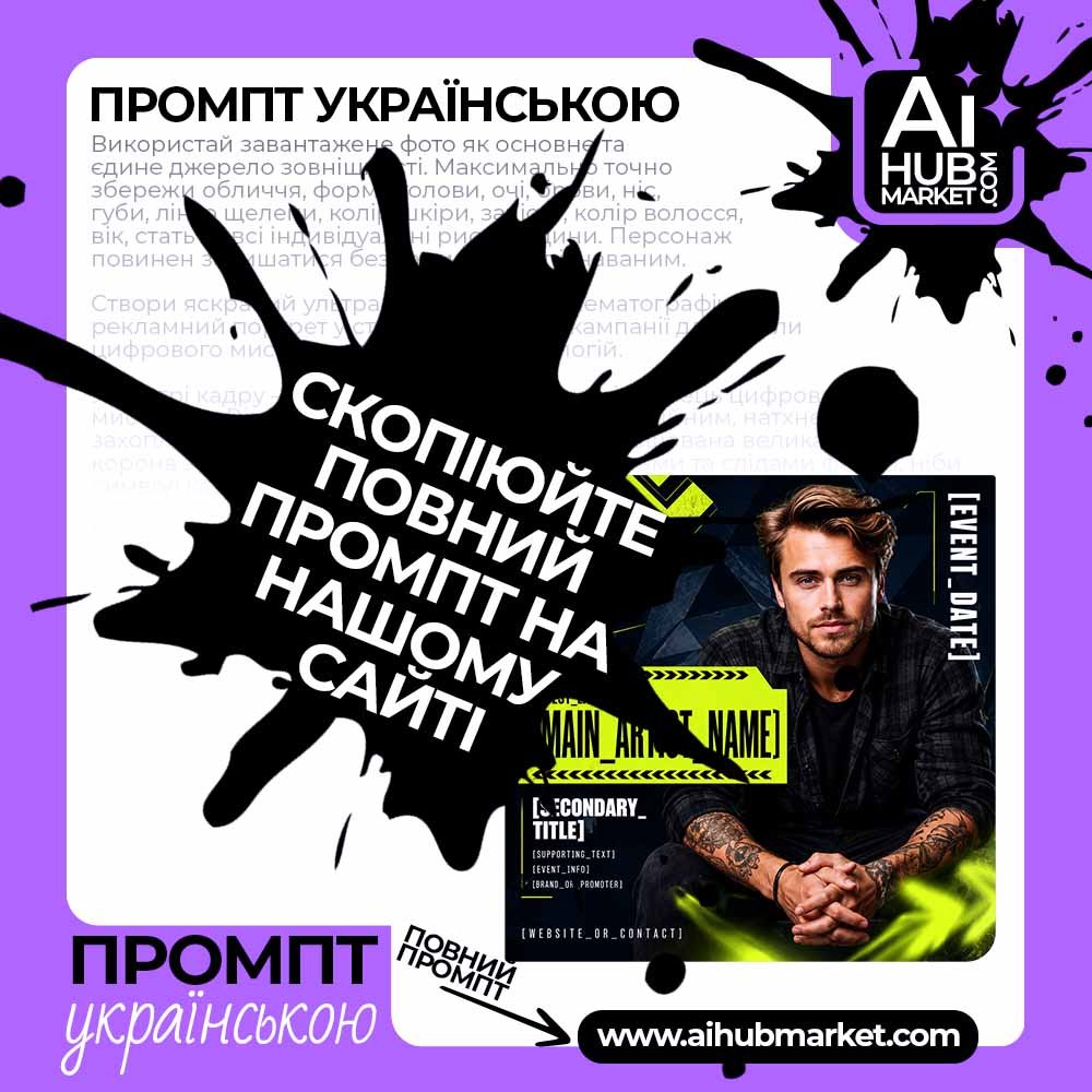 Промпт Кислотний техно-постер артиста з фото