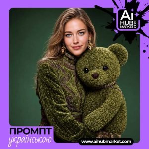 Елегантна жінка з смарагдовим ведмедиком