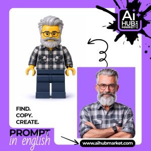 A custom LEGO minifigure resembling a person with a beard and glasses, wearing a plaid shirt.
