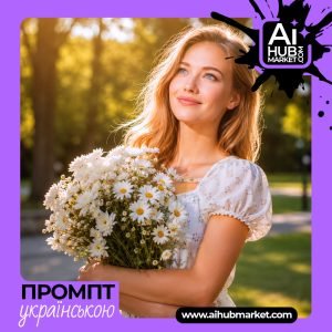 Дівчина з букетом ромашок на фоні природи
