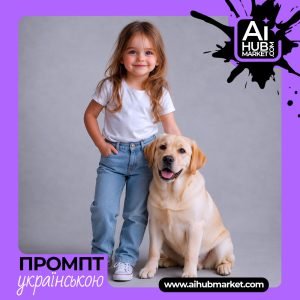 Маленька модель з усмішкою і собакою