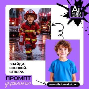 Маленький пожежник біжить по мокрій вулиці
