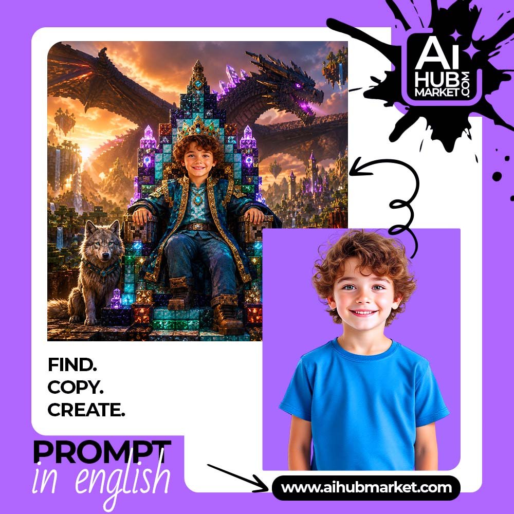 Prompt Minecraft King on a Crystal Throne from Photo