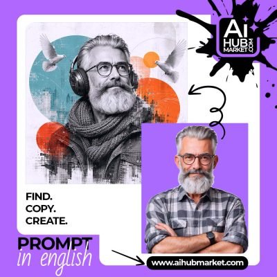 Mixed media portrait featuring a man with doves and vibrant colors.