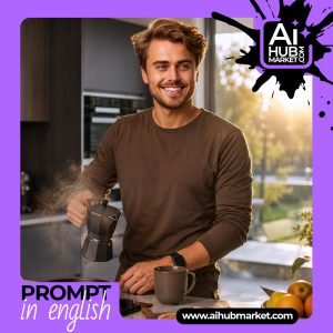 A cheerful individual enjoying coffee preparation
