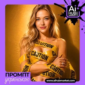 Модний портрет жінки з жовтою стрічкою caution