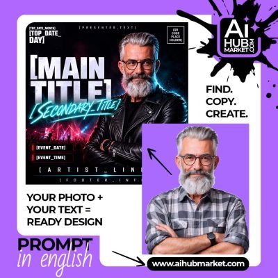 Neon club flyer design featuring a stylish man with a beard