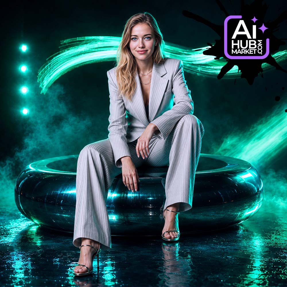 Промпт Неоновий fashion-портрет на глянцевому кільці