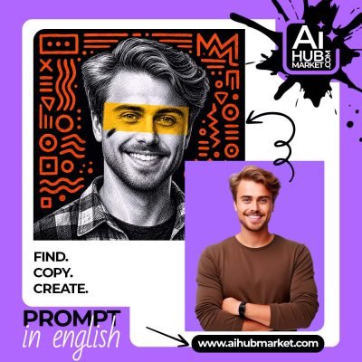 A graphic art poster featuring a smiling man with artistic elements.