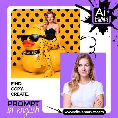 A woman sitting on a giant pop art duck with polka dots